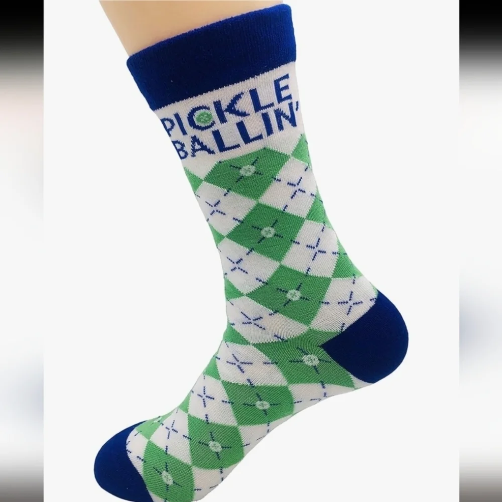 NWT Twerp Pickle Ballin' Argyle Midcalf Novelty Socks 3 Pair Green Blue White